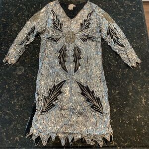 Vintage Le Mieux Silk Beaded Gatsby Dress M